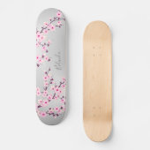 Cherry Blossom Pink Grey Asia Floral Monogram Persoonlijk Skateboard (Voorkant)