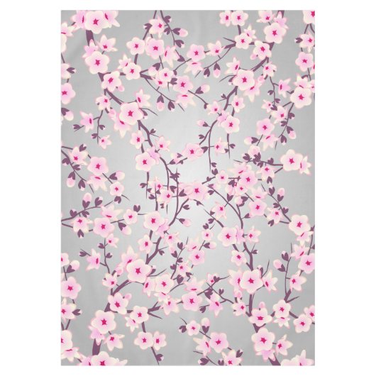 Cherry Blossom Pink Grey Asia Floral Tafelkleed (Voorkant)