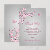 Cherry Blossom Pink Grey Baby shower Dank je Bedankkaart (Voorkant / Achterkant)