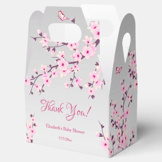 Cherry Blossom Pink Grey | Baby shower Hartelijk d Bedankdoosjes (Geopend)