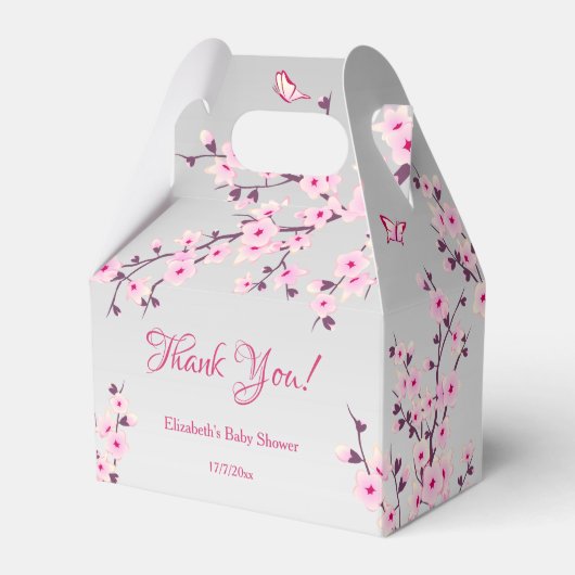 Cherry Blossom Pink Grey | Baby shower Hartelijk d Bedankdoosjes (Voorkant Zijde)