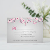 Cherry Blossom Pink Grey Baby shower RSVP (Staand voorkant)