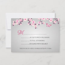Cherry Blossom Pink Grey Baby shower RSVP