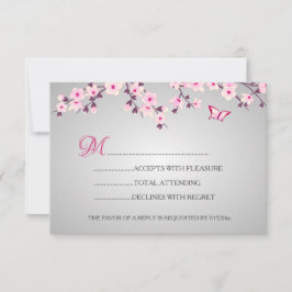 Cherry Blossom Pink Grey Baby shower RSVP