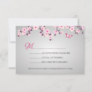 Cherry Blossom Pink Grey Baby shower RSVP Kaartje