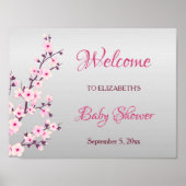 Cherry Blossom Pink Grey Custom Baby shower Poster (Voorkant)