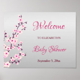 Cherry Blossom Pink Grey Custom Baby shower Poster