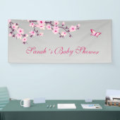 Cherry Blossom Pink Grey Custom Baby shower Spandoek (Beurs)