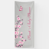 Cherry Blossom Pink Grey Custom Baby shower Spandoek (Verticaal)