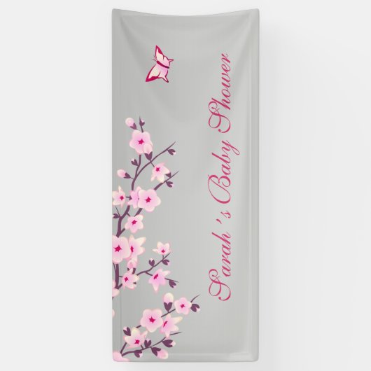 Cherry Blossom Pink Grey Custom Baby shower Spandoek (Verticaal)