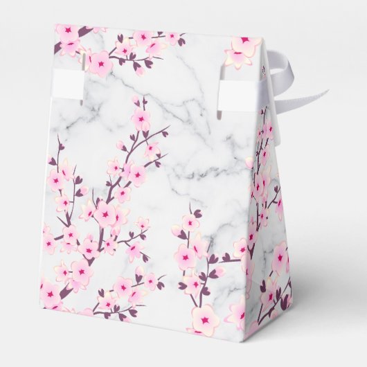 Cherry Blossom Pink Grey Marble Aangepast Bedankdoosjes (Achterkant)