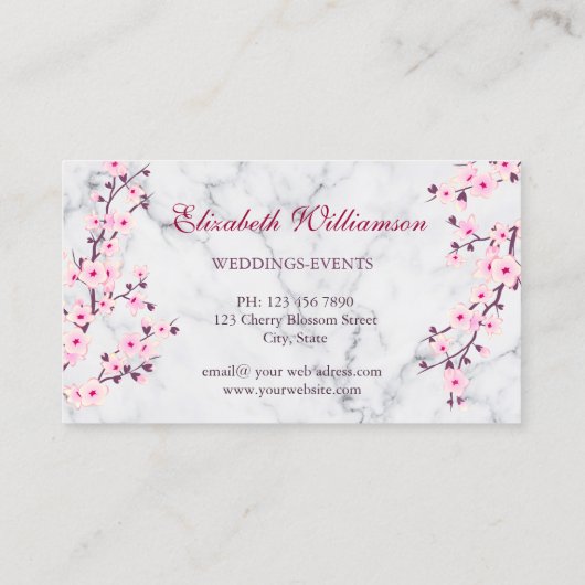 Cherry Blossom Pink Grey Marble Appointment Visitekaartje (Achterkant)