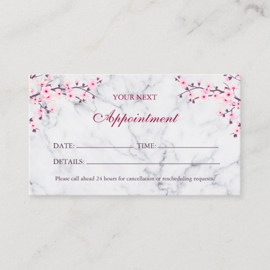 Cherry Blossom Pink Grey Marble Appointment Visitekaartje (Voorkant)