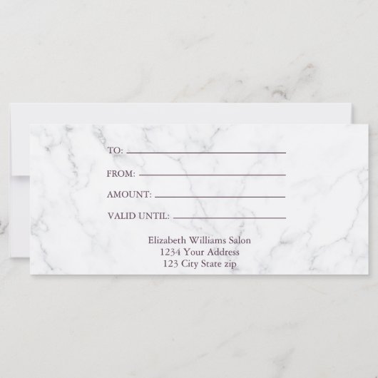 Cherry Blossom Pink Grey Marble Gift Certificate (Achterkant)