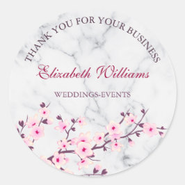 Cherry Blossom Pink Grey Marble Hartelijk dank Ronde Sticker