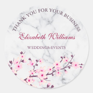 Cherry Blossom Pink Grey Marble Hartelijk dank Ronde Sticker