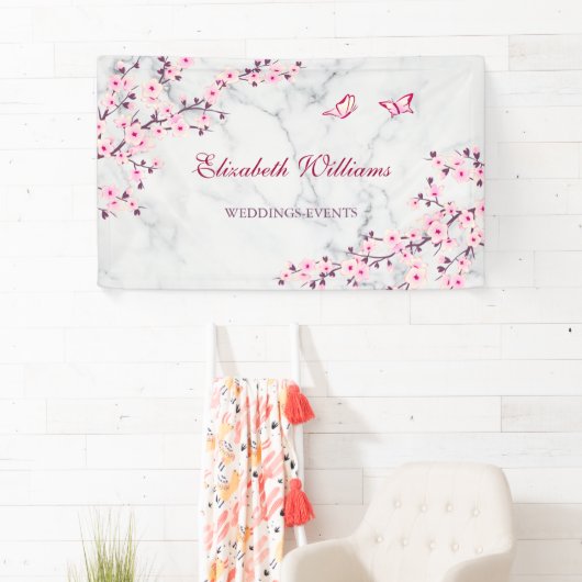 Cherry Blossom Pink Grey Marble Spandoek (Insitu)