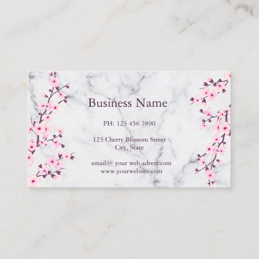 Cherry Blossom Pink Grey Marble Visitekaartje (Achterkant)