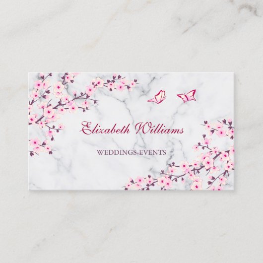 Cherry Blossom Pink Grey Marble Visitekaartje (Voorkant)