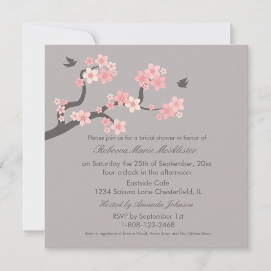 Cherry Blossom Pink/Grey Vrijgezellenfeest Invite Kaart (Voorkant)