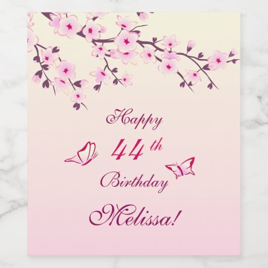 Cherry Blossom Pink Happy Birthday Wijn Etiket (Enkel label)