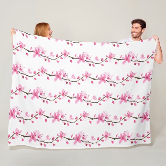 Cherry Blossom Pink Japans Sakura Kawaii Fleece Deken (In situ)