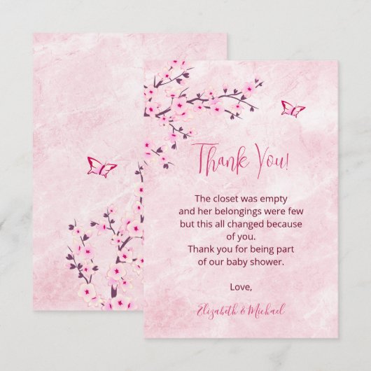 Cherry Blossom Pink Marble Baby shower Dank je Bedankkaart (Voorkant / Achterkant)