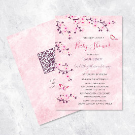 Cherry Blossom Pink Marble Floral Baby shower Kaart