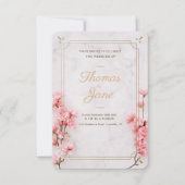 Cherry Blossom Pink Marble Wedding Invitation Kaart (Voorkant)