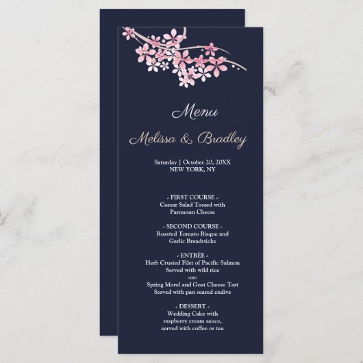 Cherry Blossom Pink marvy floral WeddenMenu Programmakaart (Voorkant / Achterkant)