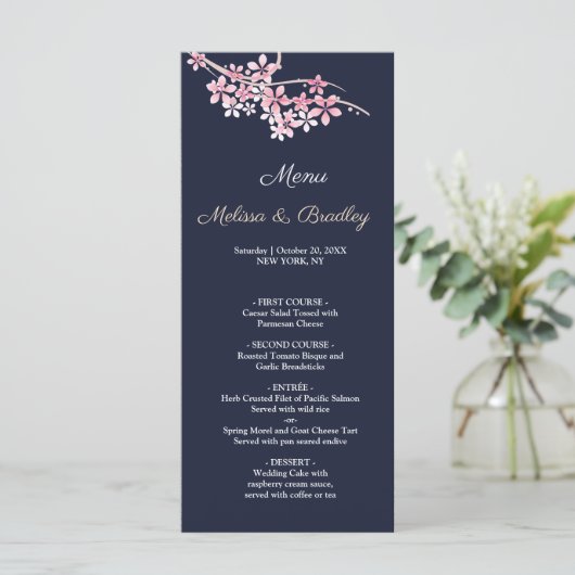 Cherry Blossom Pink marvy floral WeddenMenu Programmakaart (Staand voorkant)