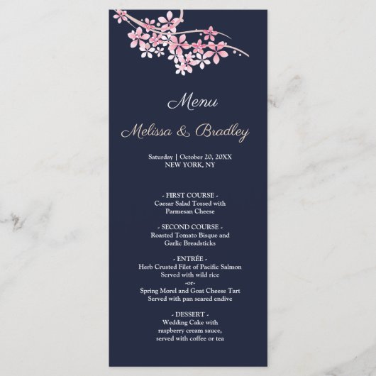Cherry Blossom Pink marvy floral WeddenMenu Programmakaart (Voorkant)