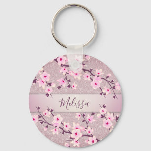 Cherry Blossom Pink Mauve Glitter Sleutelhanger