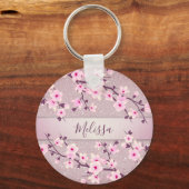 Cherry Blossom Pink Mauve Glitter Sleutelhanger (Achterkant)