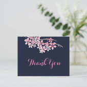 Cherry Blossom Pink navy Bedankt Briefkaart (Staand voorkant)
