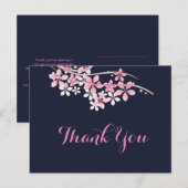 Cherry Blossom Pink navy Bedankt Briefkaart (Voorkant / Achterkant)