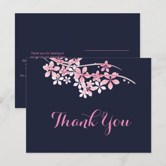 Cherry Blossom Pink navy Bedankt Briefkaart (Voorkant / Achterkant)