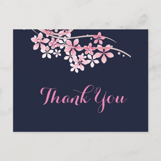 Cherry Blossom Pink navy Bedankt Briefkaart (Voorkant)