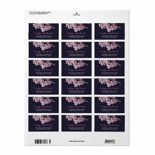 Cherry Blossom Pink navy floral Address Label (Full Sheet)