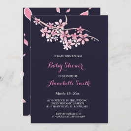 Cherry Blossom Pink navy floral Baby shower Kaart