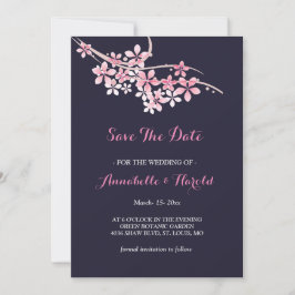 Cherry Blossom Pink navy floral save the date