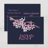 Cherry Blossom Pink navy RSVP Uitnodiging Briefkaart (Voorkant / Achterkant)