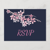 Cherry Blossom Pink navy RSVP Uitnodiging Briefkaart (Voorkant)