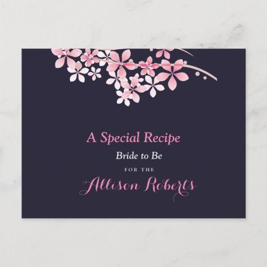 Cherry Blossom Pink Navy Vrijgezellenfeest Recept Briefkaart (Voorkant)