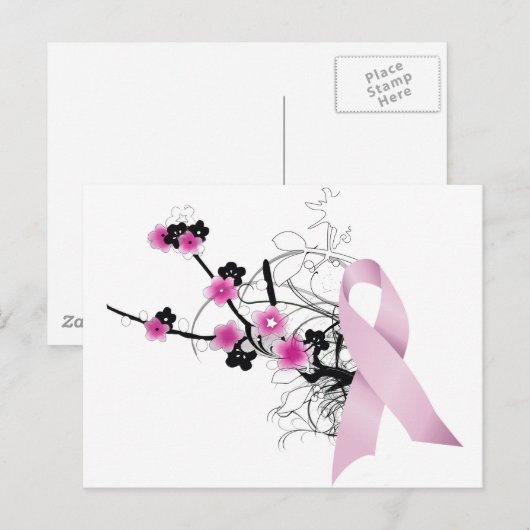 Cherry Blossom Pink Ribbon Briefkaart (Voorkant / Achterkant)