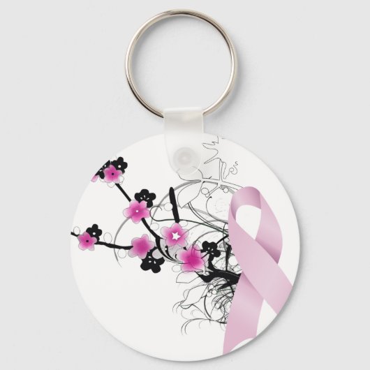 Cherry Blossom Pink Ribbon Sleutelhanger (Voorkant)