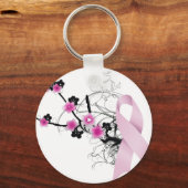 Cherry Blossom Pink Ribbon Sleutelhanger (Voorkant)
