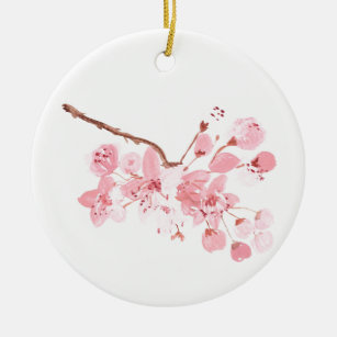 Cherry blossom Pink Sakura Waterverf Floral Keramisch Ornament