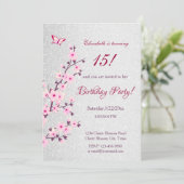 Cherry Blossom Pink Silver Glitter Birthday Kaart (Staand voorkant)