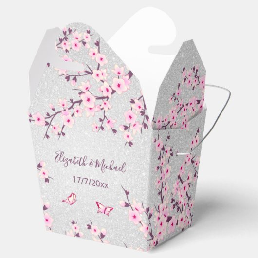 Cherry Blossom Pink Silver Glitter | Weddenschap Bedankdoosjes (Geopend)